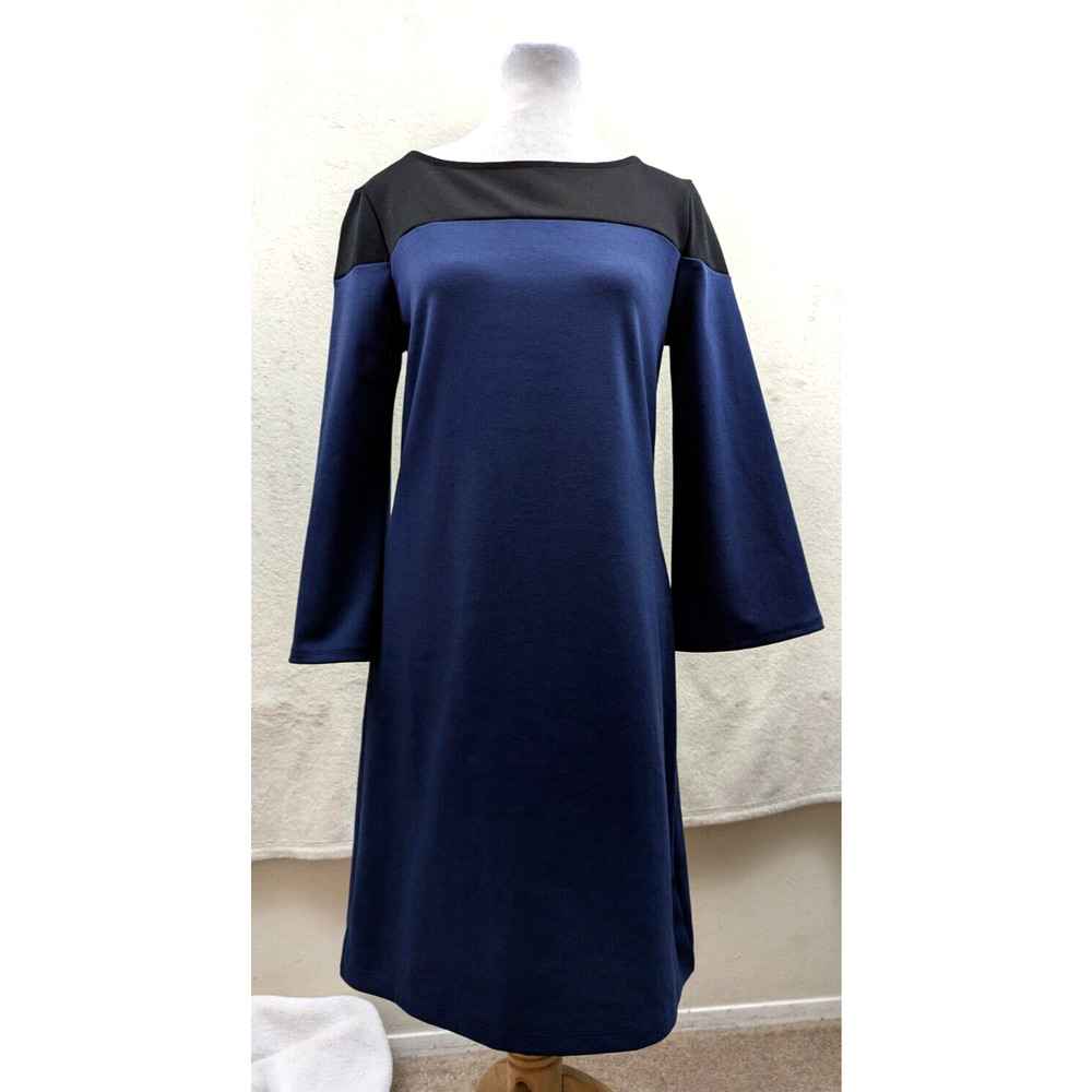 Gap sz XS Sheath Dress knit black & blue flared sleeves 0797